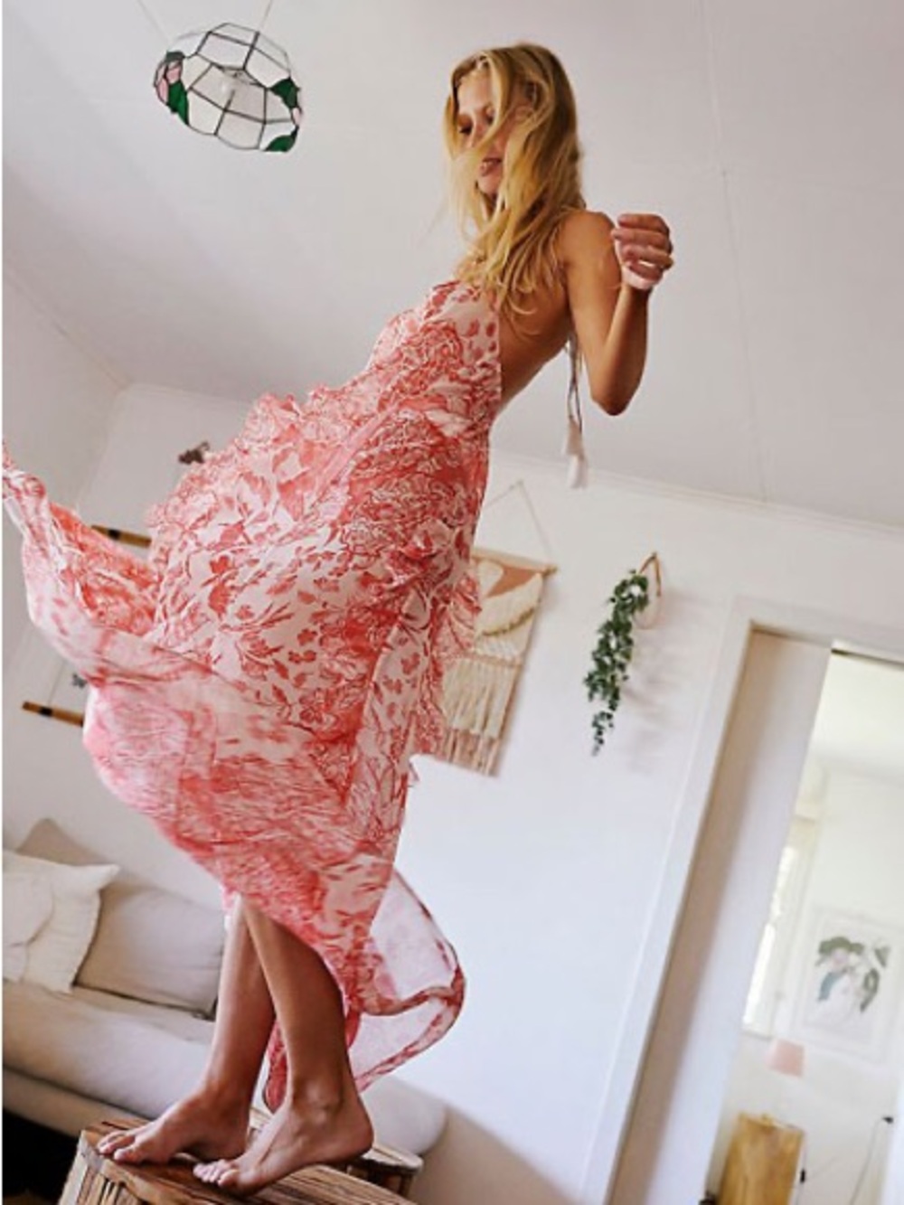 Free People Sandy shores slip pink and white